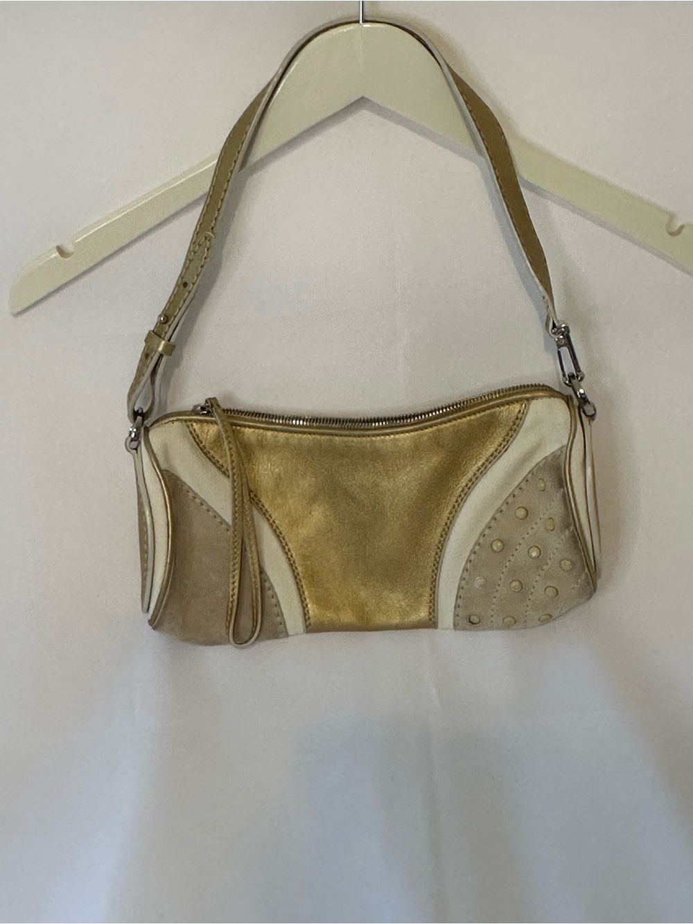 Tod's Gold and Cream Leather Shoulder Bag